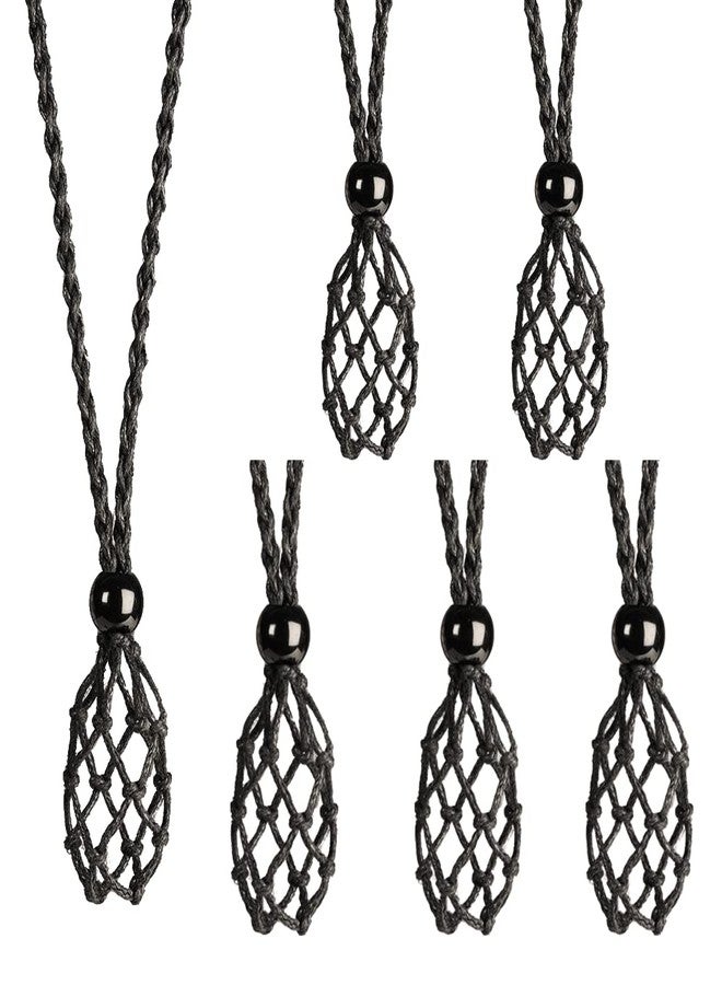 Anjiucc 6-Piece Quartz Crystal Stone Necklace Set - Adjustable Fish Netted Cord Cage Necklaces (Black) - Image 1
